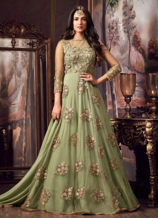 Elegant Sea Green Net Designer Salwar Suit