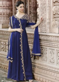Attractive Blue Chiffon Designer Salwar Kameez