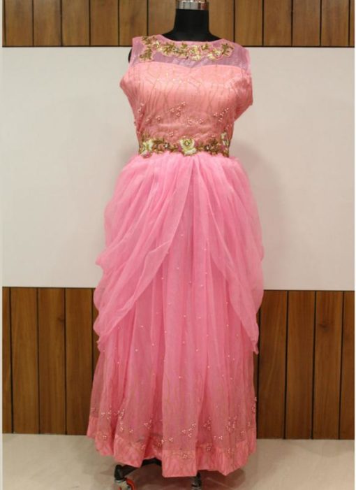 Splendid Pink Net Designer Wedding Wear Gown