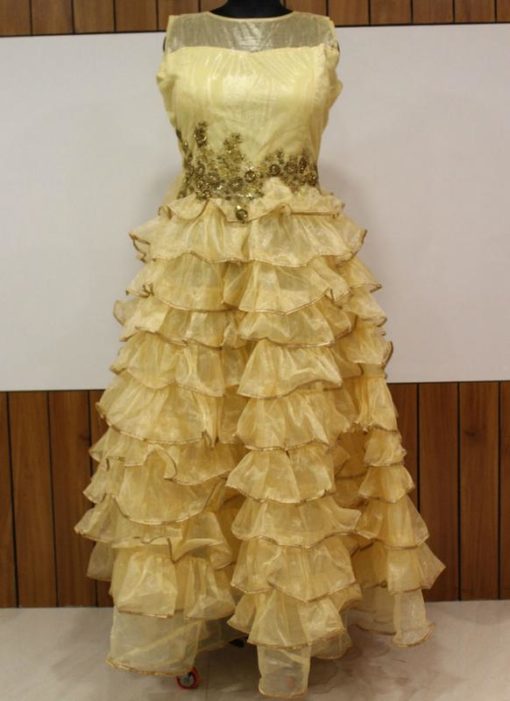 Elegant Cream Net Designer Wedding Wear Gown