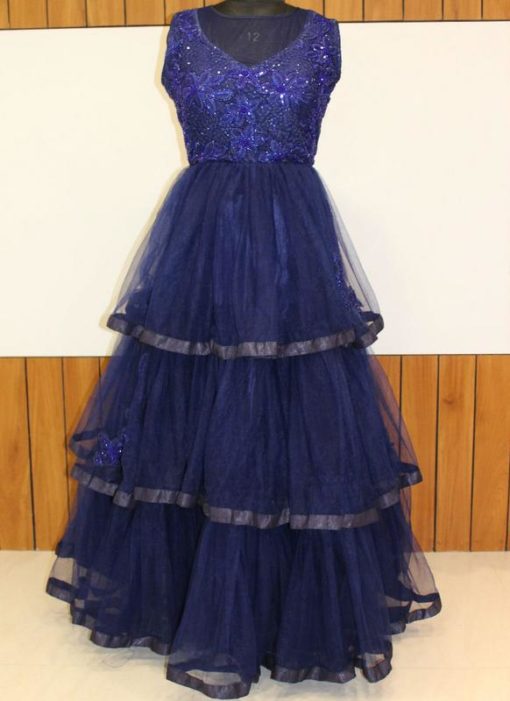 Alluring Navy Blue Net Wedding Wear Designer Gown
