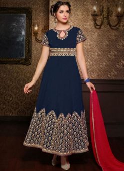 Excellent Navy Blue Designer Georgette Anarkali Salwar Suit