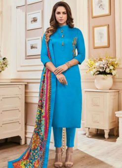 Lovely Sky Blue Cotton Top Embroidered And Digital Printed Dupatta Stitched Kurti