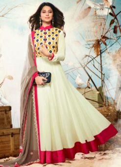 Lovely Cream Georgette Embroidered Work Party Wear Salwar Suit