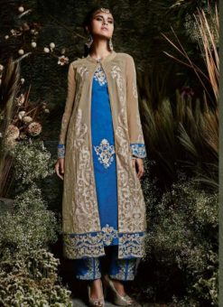 Blissful Beige Georgette Embroidered Work Party Wear Straight Suit