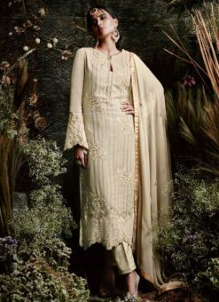 Dignified Beige Georgette Embroidered Work Straight Suit