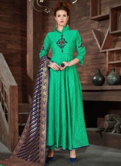 Gorgeous Green Silk Designer Anarkali Salwar Kameez