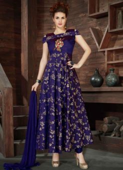 Fantastic Violet Silk Designer Anarkali Salwar Kameez