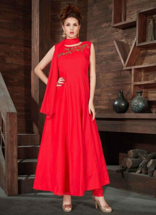 Magnificent Red Silk Designer Anarkali Salwar Kameez