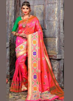 Phenomenal Pink Banarasi Silk Multicolor Meenakari Work Saree
