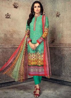 Multicolor Cotton Party Wear Churidar Salwar Suit