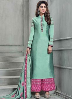 Beautiful Green Banarasi Silk Party Wear Designer Plazzo Suit