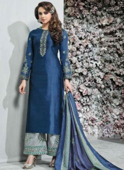 Pretty Navy Blue Banarasi Silk Designer Plazzo Suit