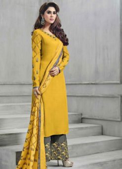 Luxurious Yellow Banarasi Silk Party Wear Plazzo Suit