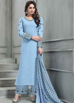 Pleasant Blue Banarasi Silk Designer Plazzo Suit