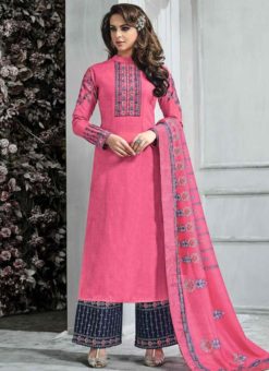 Splendid Pink Banarasi Silk Designer Party Wear Plazzo Suit
