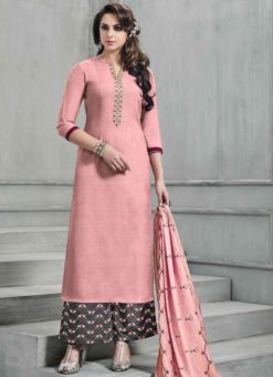 Lovely Peach Banarasi Silk Designer Plazzo Suit