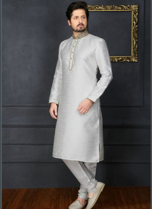 Amazing Off White Banarasi Silk Party Wear Mens Kurta Pajama
