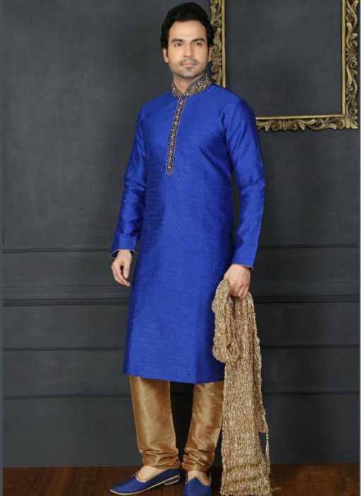Lovely Blue Banarasi Silk Party Wear Mens Kurta Pajama