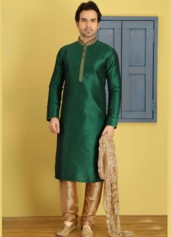 Impressive Green Banarasi Silk Party Wear Mens Kurta Pajama