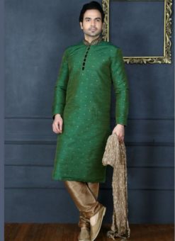 Stunning Green Banarasi Silk Party Wear Mens Kurta Pajama