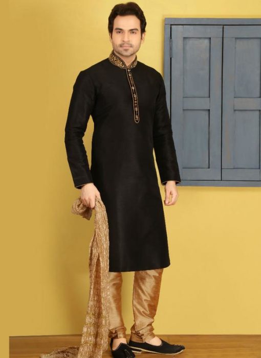 Phenomenal Black Banarasi Silk Party Wear Kurta Pajama