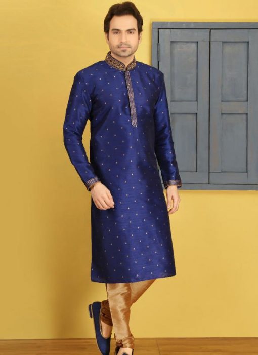Sensational Blue Banarsi Silk Patry Wear Mens Kurta Pajama