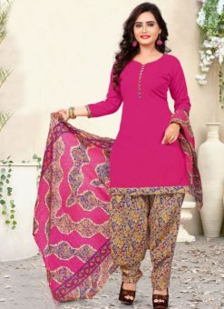 Pink Cotton Printed Salwar Kameez