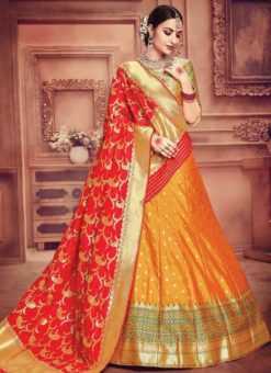 Orange Banarasi Silk Wedding Lehenga Choli
