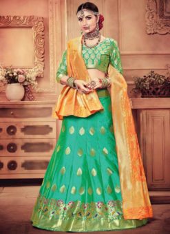 Green Wedding Wear Banarasi Silk Lehenga Choli