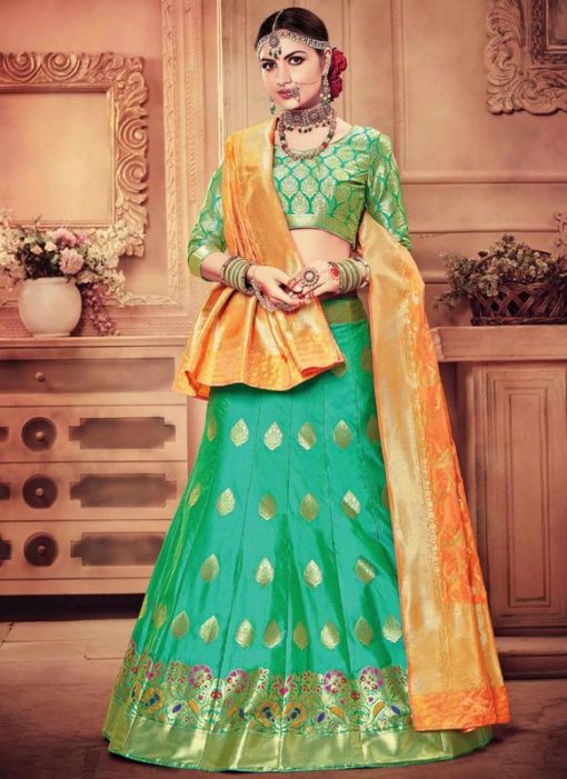 Green Wedding Wear Banarasi Silk Lehenga Choli