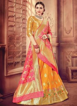 Designer Wedding Yellow Banarasi Silk Lehenga Choli