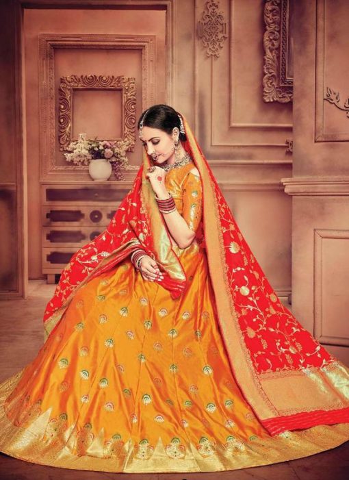 Banarasi Silk Orange Wedding Lehenga Choli