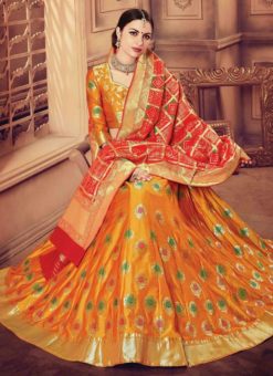 Excellent Yellow Banarasi Silk Lehenga Choli
