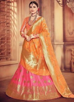 Attractive Pink Designer Banarasi Silk Lehenga Choli