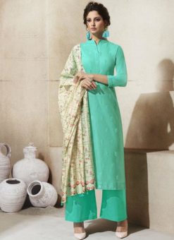 Blue Cotton Embroidered Work Plazzo Suit