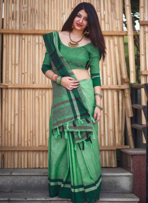 Amazing Green Traditional Cotton Saree