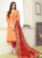 Orange Designer Party Wear Cotton Silk Churidar Salwar Kameez
