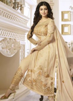 Lovely Cream Georgette Party Wear Churidar Suit