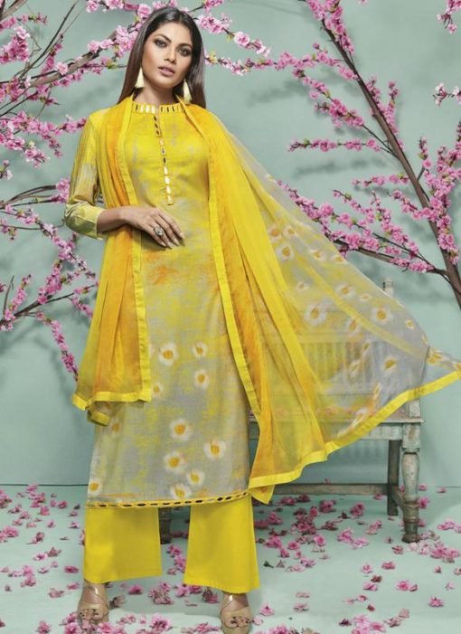 Splendid Designer Cotton Yellow Plazzo Suit