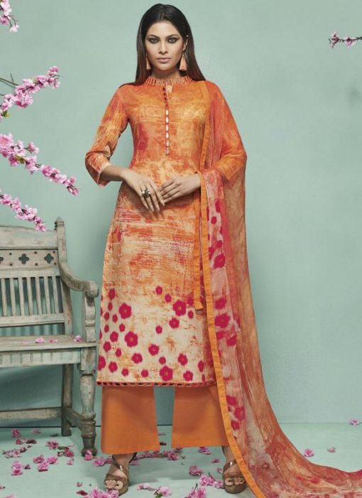 Luxurious Orange Cotton Mirror Work Plazzo Suit