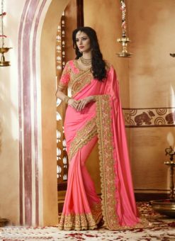 Attractive Pink Designer Silk Party Wear Saree