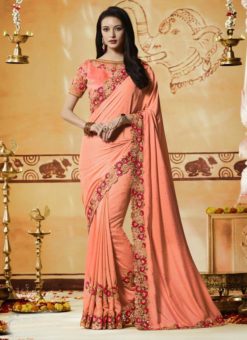Engaging Orange Party Wear Designer Silk Saree