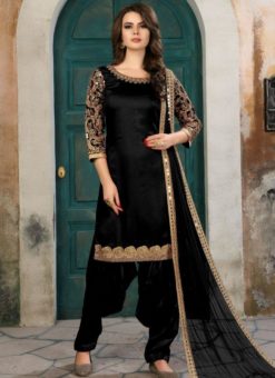 Attractive Silk Black Party Wear Patiyala Salwar Kameez