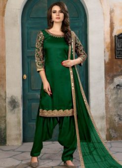 Lovely Green Silk Party Wear Patiyala Salwar Kameez