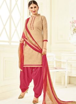 Lovely Cream Cotton Printed Punjabi Dress