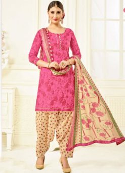 Lovable Pink Printed Cotton Punjabi Dress