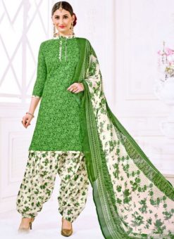 Classic Green Cotton Printed Punjabi Dress