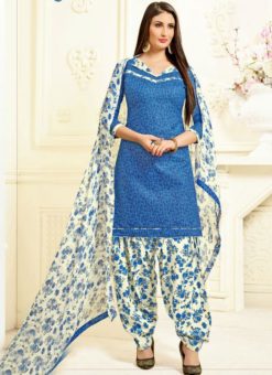 Ravish Blue Printed Cotton Punjabi Dress