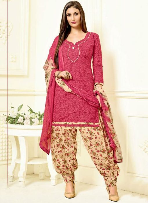 Fabulous Red Printed Cotton Punjabi Dress